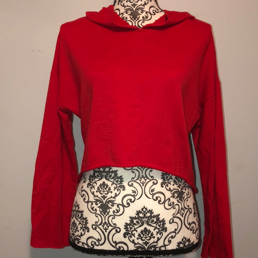 Red thin hoodie crop top